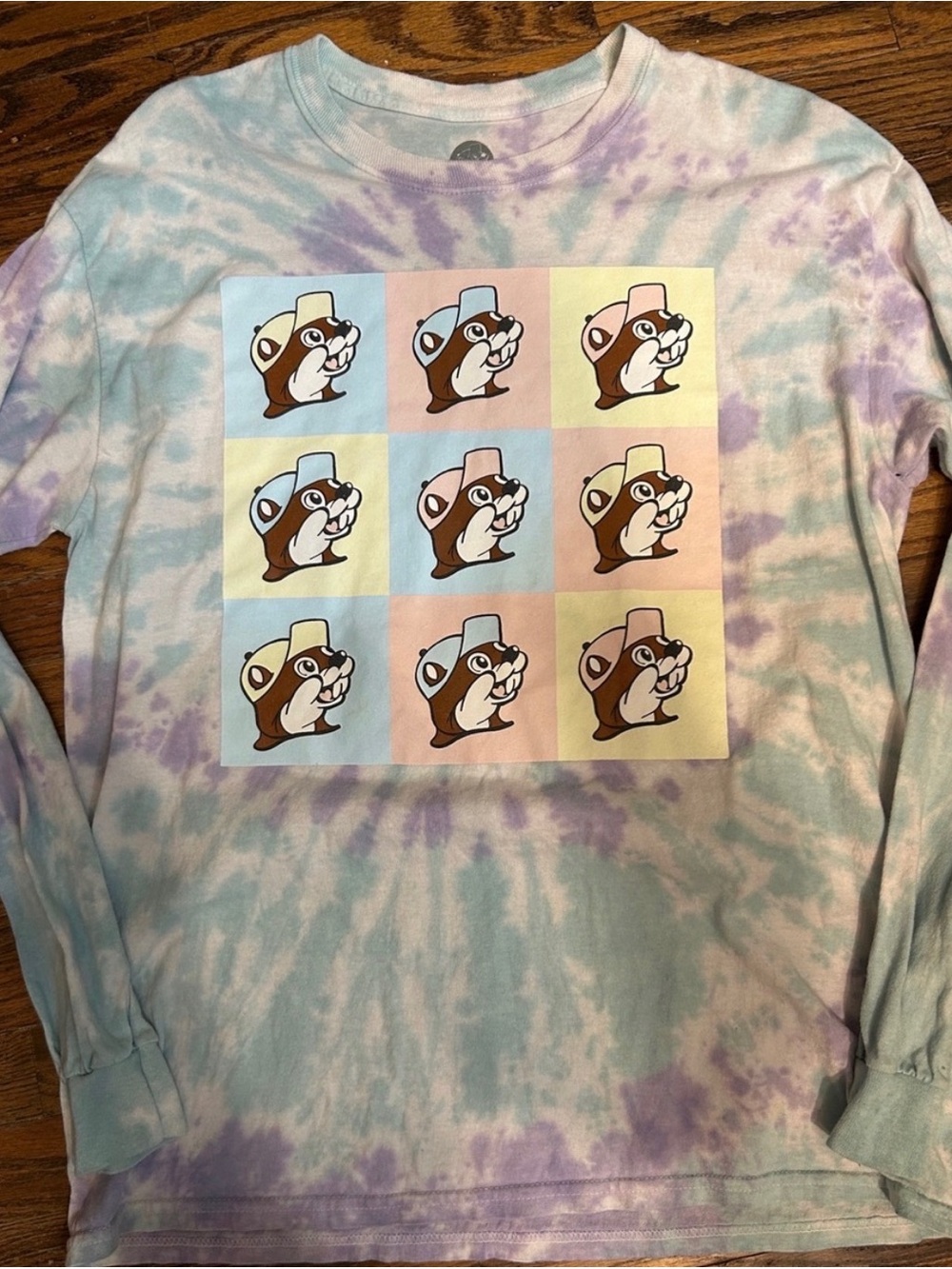 BUC-EE’S Pastel Tie-Dye Long Sleeve Tee with Cute Character Grid